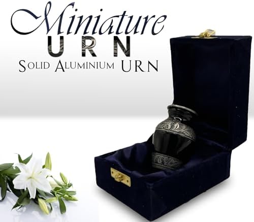 Small Cremation Urn in Green Black - Pet or Human Ashes Miniature Decorative Urn with Velvet Box