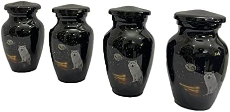 HLC Urns Set of 4 White Wolf Night Full Moon Keepsake Urn