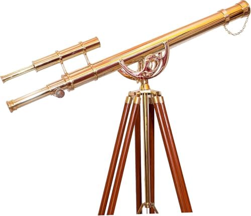 Vintage Marine Brass Telescope with Wooden Tripod