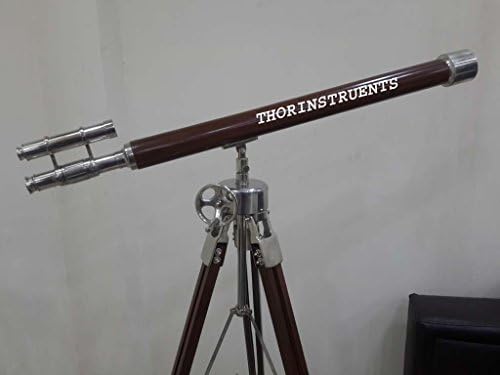 Vintage Nautical Brass Telescope with Wooden Tripod Stand
