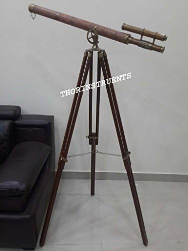 Nautical Brass Leather Telescope Floor Stand