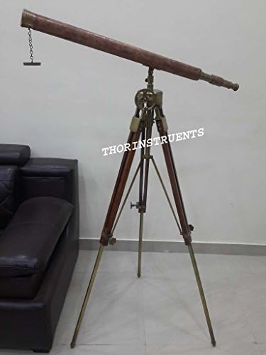 Vintage Antique Telescope with Leather Nautical Wheel Tripod Stand