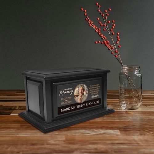 Personalized Solid Wood Urn for Ashes 250lbs Black Design