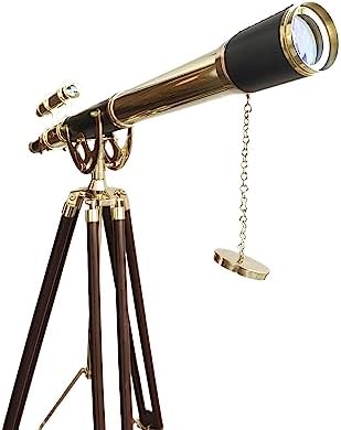 Nautical Brass Double Barrel Telescope Floor Standing Tripod Stand Decor