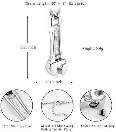 Wrench Urn Necklace for Ashes Stainless Steel