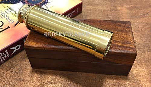 RedskyTrader Brass 9 Inch Handheld Telescope Nautical Pirate Spy Glass