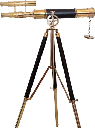 Nautical Black Leather Telescope Floor Standing Tripod