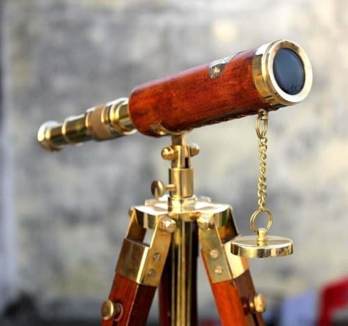 Vintage Brass Telescope with Wooden Tripod Stand
