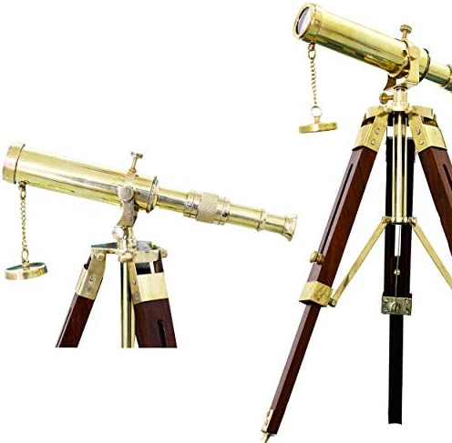 Vintage Brass Telescope with Wooden Tripod Stand for Home Decor and Gifts