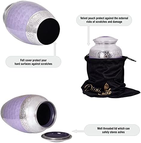 Cremation Urn with Satin Bag for Human Ashes Lilac Angel Wings