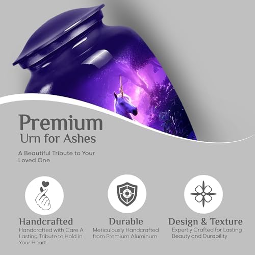 Purple Unicorn Cremation Urns Combo 10Inch 200Lbs 3Inch Keepsake