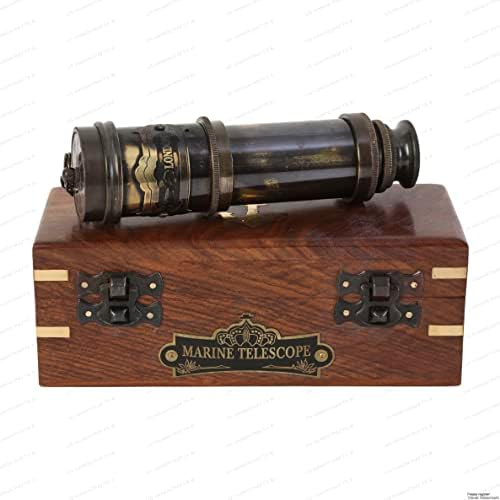 Vintage Brass Spyglass Telescope with Wooden Box