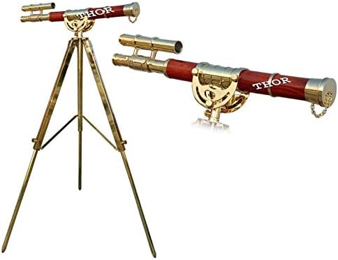 Floor Standing Brass Telescope with Red Leather Double Barrel Nautical Home Decoration 27 Rustic Vintage Home Decor Gift