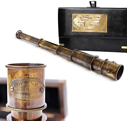 Antique Brass Handheld Telescope 17 - Vintage Pirate Spyglass with Decorative Wooden Box