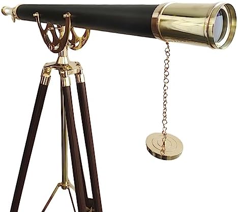 Maritime Antique Brass Telescope with Wooden Tripod Stand