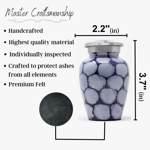 Purple and Black Mini Urn for Human Ashes - Keepsake Urn with Blue Velvet Bag