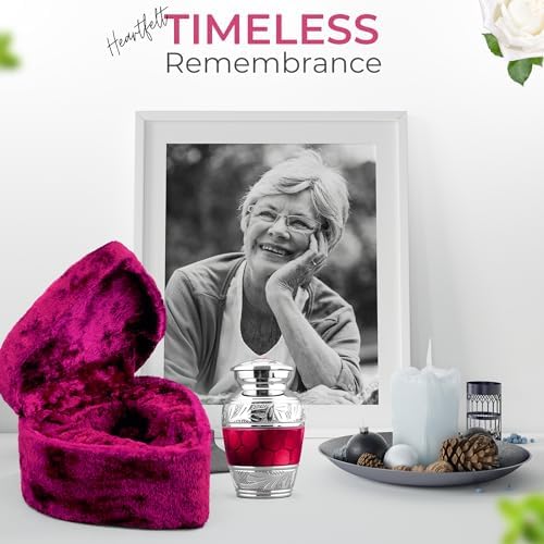 INTAJ Red Brass Keepsake Urn 3 Inch Mini Cremation Urn with Heart Box Sympathy Gift