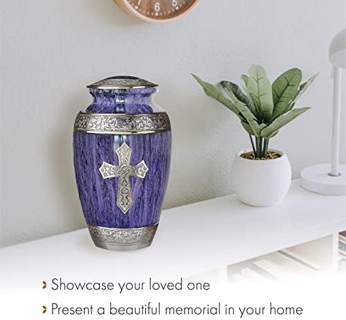 Purple Cross Cremation Urn for Women - Handcrafted Decoration
