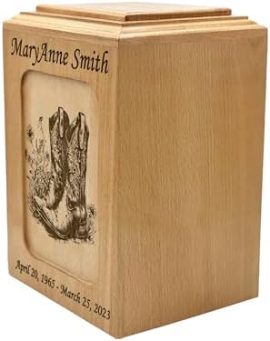 Personalized Cowboy Boots Wooden Urn for Ashes