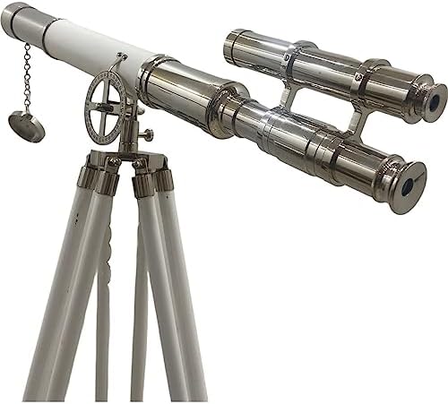 Vintage Style Double Barrel Telescope with White Painted Stand