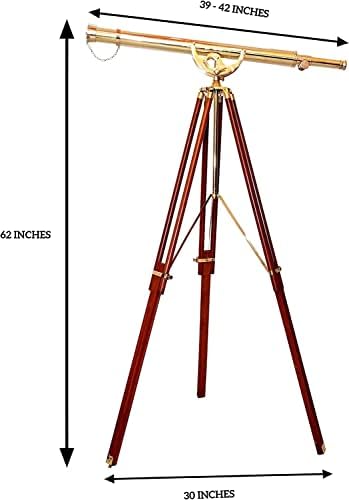 Nautical Shiny Brass Vintage Telescope with Wooden Tripod