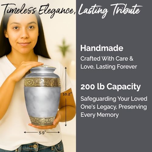 Elegant Gray Cremation Urn for Human Ashes - Large Size