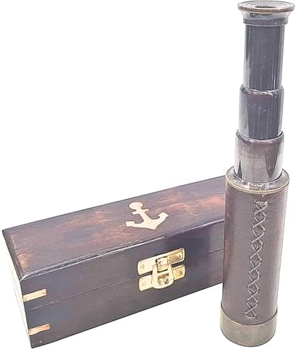 Antique Brass Nautical Telescope with Wooden Box