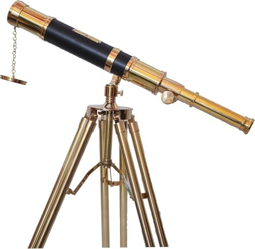 Royal Design Brass Double Barrel Nautical Telescope with Wooden Tripod