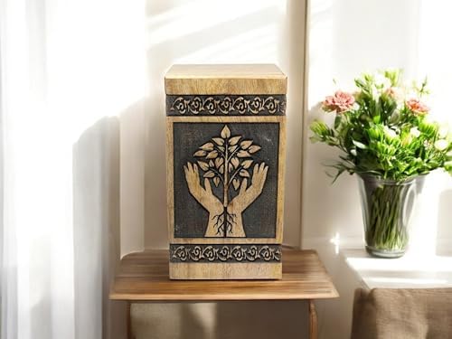 Handcrafted Wooden Cremation Urn with Celtic Cross Engraving