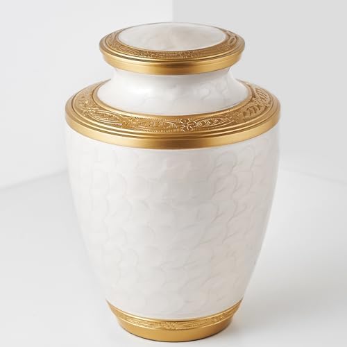 Aspen Studio White Gold Brushed Urn for Adult Human Ashes - Large Handcrafted Aluminum Urn