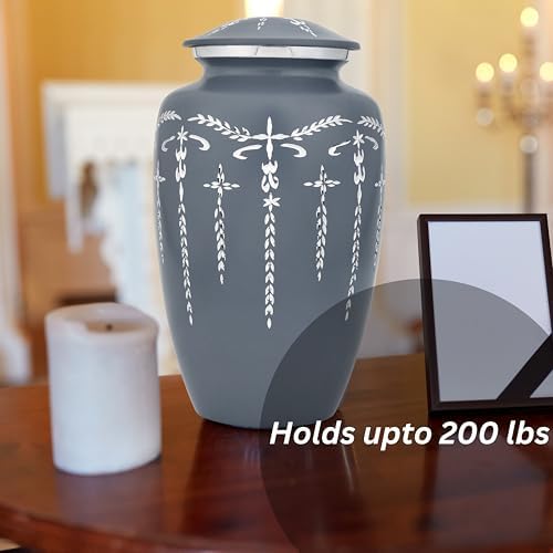 Decorative Cremation Urn for Human Ashes - Hand Engraved Grey Urn