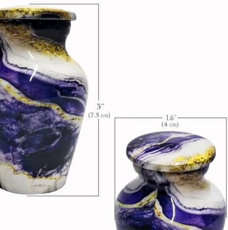 HIGHSTREET NAUTICAL 3 Inch Aluminum Cremation Urn Marble Finish Purple White