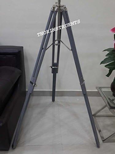 Nautical Brass Telescope with Grey Leather and Wooden Stand