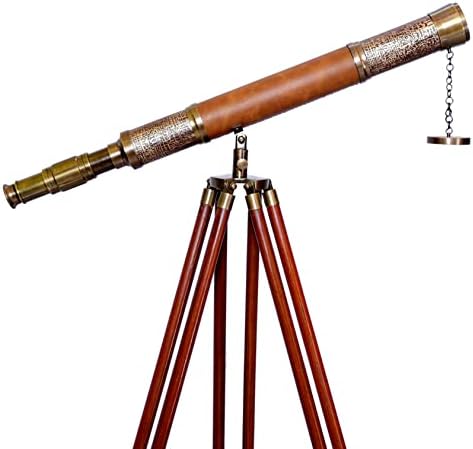 Single Barrel Brass Nautical Telescope with Wooden Tripod
