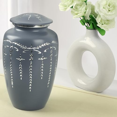 Decorative Cremation Urn for Human Ashes - Hand Engraved Grey Urn