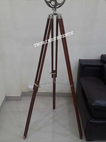 Vintage Marine Brass Telescope Double Barrel Stand with Wooden Tripod