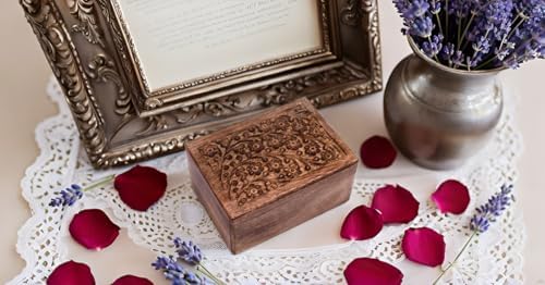 Hand Engraved Wooden Urn Box for Pet Ashes