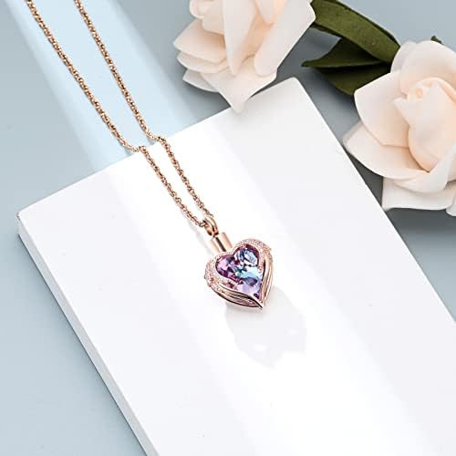 Shajwo Cremation Jewelry Angel Wing Heart Urn Necklace for Ashes