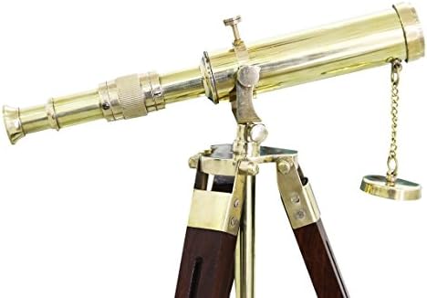 Vintage Brass Telescope with Wooden Tripod Stand for Home Decor and Gifts