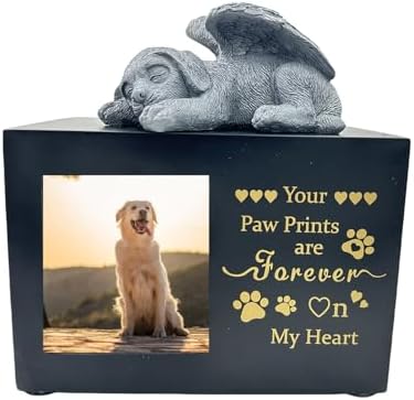 Elegant Wooden Pet Urn with Angel Statue and Photo Frame