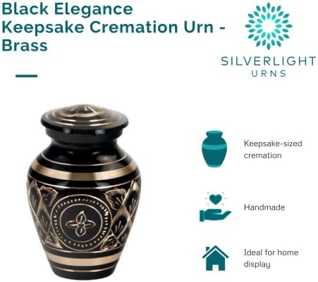 Black Elegance Brass Cremation Urn with Floral Pattern