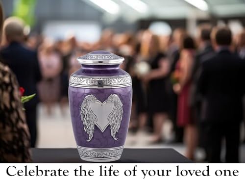 Angel Wings Urn with Heart - Elegant Purple Enamel