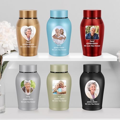 Photo Personalized Urns for Human Ashes Matte Black Mini Urn