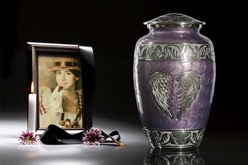 Purple Urn for Human Ashes - Elegant Cremation Urn with Angel Wings