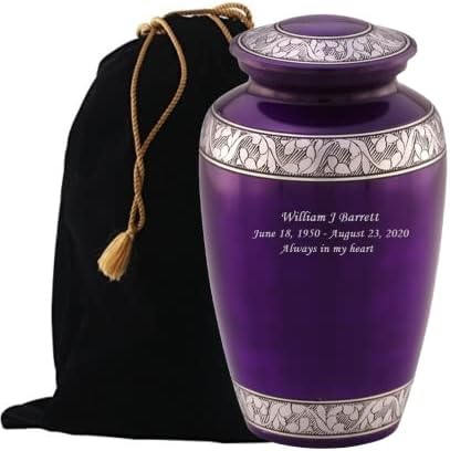 Custom Engraved Cremation Urn - Mulberry Velvet Bag Included