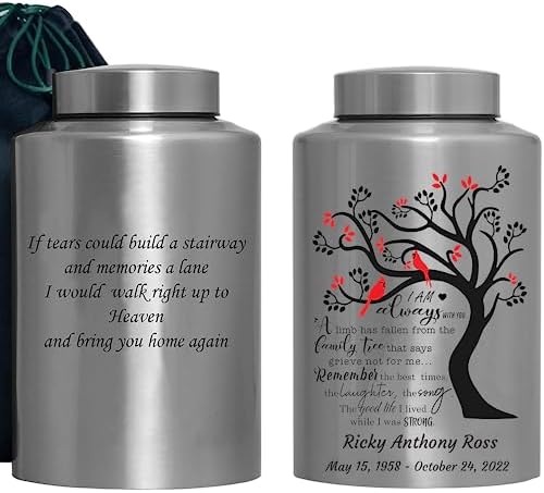 Personalized Cremation Urn with Custom Engraving and Red Bird Design