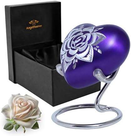 Rose Heart Urn for Human Ashes Purple Mini Cremation Keepsake