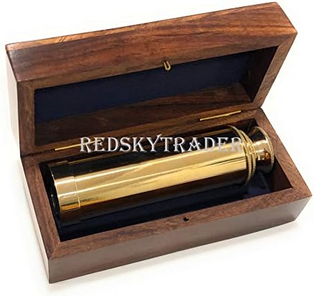 RedskyTrader Brass 9 Inch Handheld Telescope Nautical Pirate Spy Glass