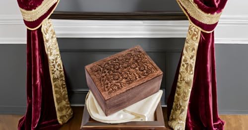 Hand Engraved Wooden Urn Box for Pet Ashes