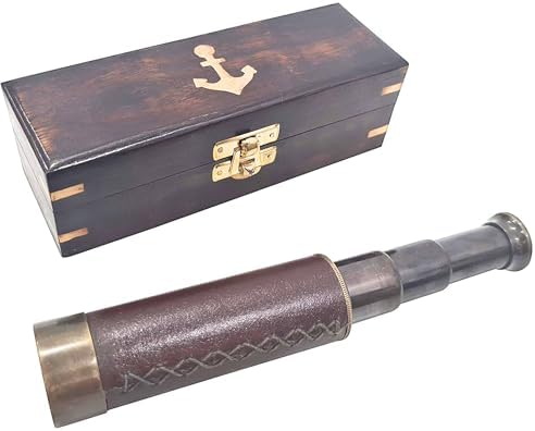 Antique Brass Nautical Telescope with Wooden Box
